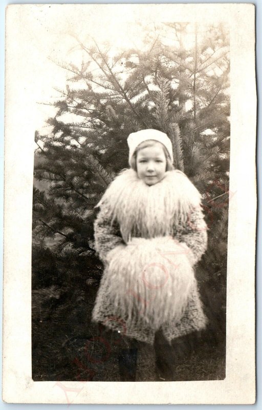 ID'd c1910s Adorable Little Girl RPPC Hand Warmer Winter Coat Photo Postcard A94