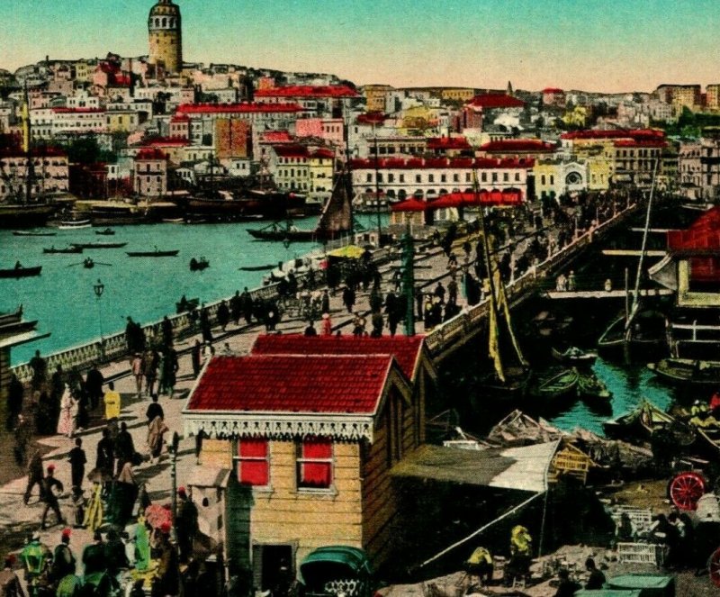 Vintage Cartolina 1910s Costantinopoli Istanbul Ponte De Galata Non Usato Unp