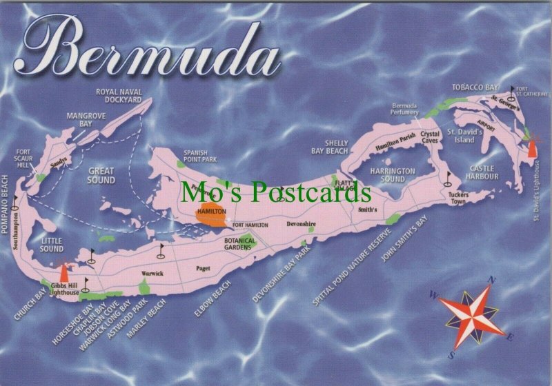 Maps Postcard - Map Showing The Islands of Bermuda RR12254 