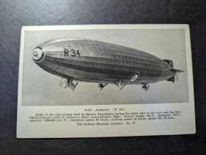 Mint England Zeppelin HM Airship R34 Aviation Postcard