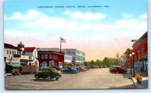 PACIFIC GROVE, California CA~ Street Scene LIGHTHOUSE AVENUE 1940s Cars Postcard