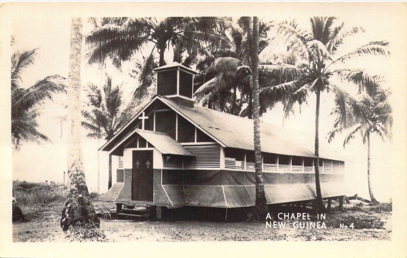 WW2 Era, Real Photo RPPC A Chapel in New Guinea, Pacific,  Old Postcard