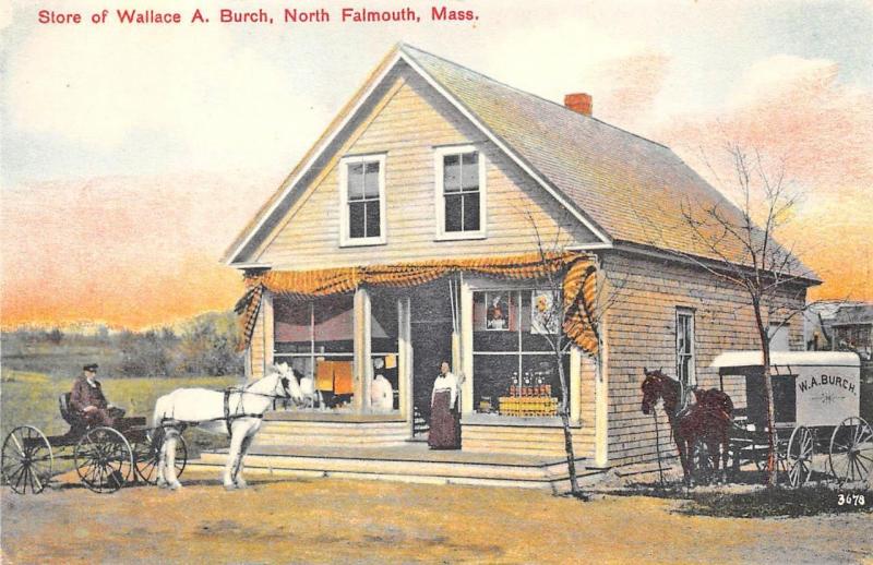 North Falmouth MA Wallace A. Burch Store Delivery Wagon Cape Cod Postcard