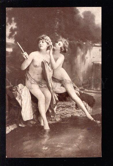 034131 NUDE Women near Brook LESBIAN w/ Mirror Vintage Photo