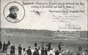 Weybridge Surrey Airplane Race Pilot Beaumont WATERMAN'S PEN Advertising c1910s