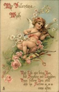 Tuck Valentine Angel Plays Violin Flowers Poem c1910 Post...