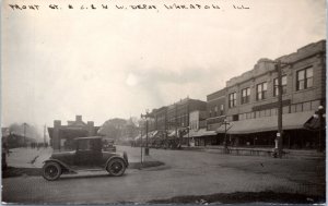 RPPC IL Wheaton Front St Train Depot - Real Estate Office - Antique Car