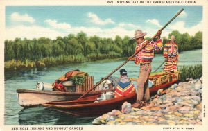 Moving Day Native Americans Dugout Canoes Everglades Florida Vintage Postcard