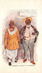 BABOOS ANCIENT & MODERN GENTLEMAN WAITING ROOM BLACK AMERICANA POSTCARD (c.1900)