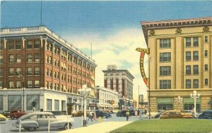 Autos Great Falls Montana 1940s Rainbow Hotel Postcard Teich linen 9911