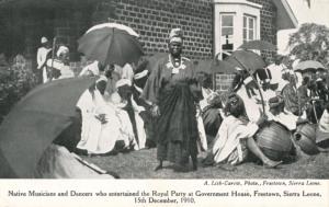 Freetown Sierra Leone Royal Party Native Musicians & Dancers 1910 Postcard E4