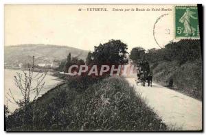 Old Postcard Vetheuil Entree By La Route De Saint Martin Caleche