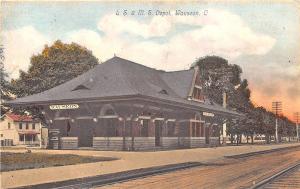 Wauseon OH L. S. M. S Railroad Station Train Depot Postcard