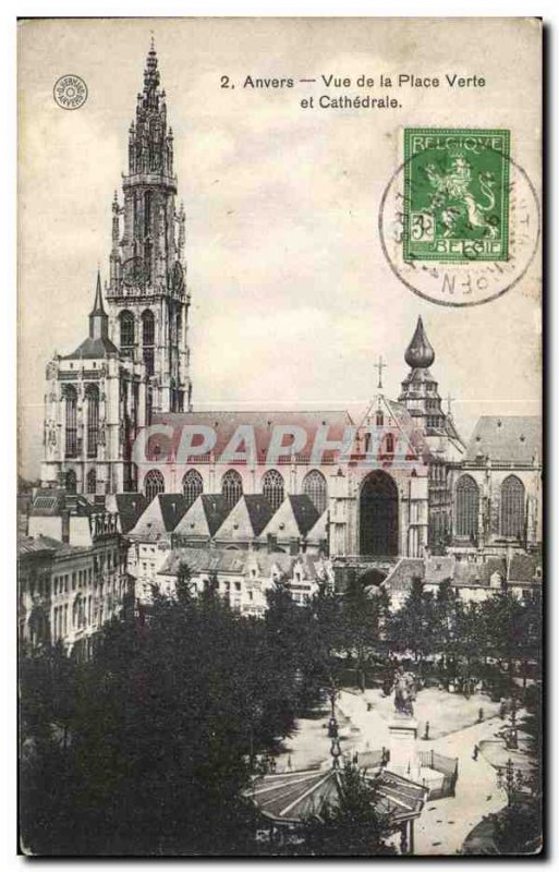 Postcard Old Antwerp View of Green Square and Cathedral