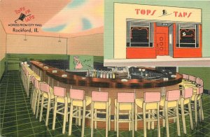 Postcard 1940s Illinois Rockford Tops in Taps bar interior Fagan IL24-3945