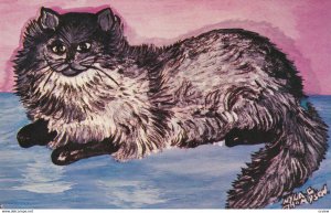 Cat Water Color Painting By Mouth Artist Nyla Thompson, 1940s-Present