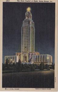 Louisiana Baton Rouge State Capitol Building At Night Curteich