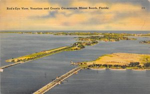 Bird's Eye, Venetian and Country Causeways Miami Beach FL Postcard