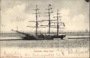 Denmark Schooner School Ship Georg Stage c1910 Postcard