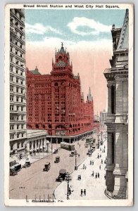 Philadelphia PA Broad Street Station And West City Hall Square Postcard N22