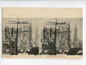 286738 GERMANY Hamburg ship INDIA in port Vintage Stereo view postcard
