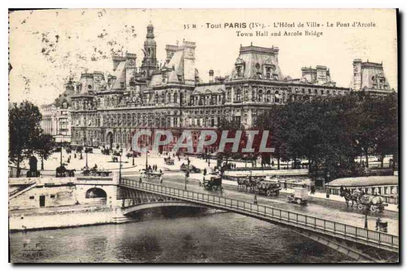 Old Postcard The Paris City Hall Bridge of Arcola