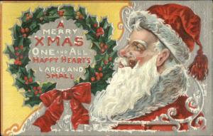 Christmas - Santa Claus Profile Close-Up of Face Smoking Pipe c1910 Postcard