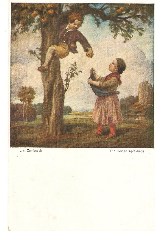 L.v.Zumbush. Little children. Die kleine Apfeldiebe Fine painting, vintage Ger