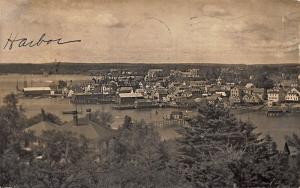 Aerial View Wooden Bridge And Downtown Boothbay Harbor ME RPPC