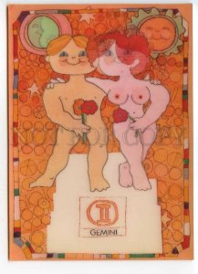 484317 nude twins with flowers moon and sun lenticular 3D postcard