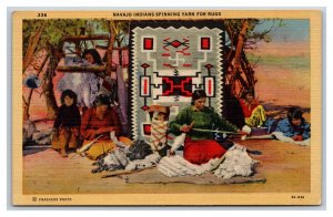 Navajo Indians Spinning Yarn For Rugs UNP Linen Postcard S15