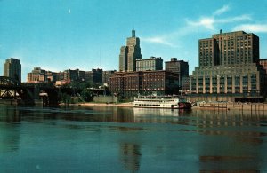 VINTAGE POSTCARD SKYLINE FROM THE MISSISSIPPI RIVER ST. PAUL MINNESOTA CHROME