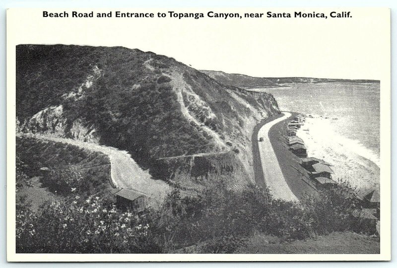 VTG Postcard CA California Topanga Canyon Santa Monica Beach Road Old Car Sea A5