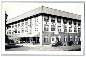 Sterling Illinois IL Postcard RPPC Photo Lincoln Tavern Building Cars c1940's