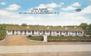 Charlotte, NC North Carolina   CASA RANCHO~C.A. Breeze  ROADSIDE  1949 Postcard