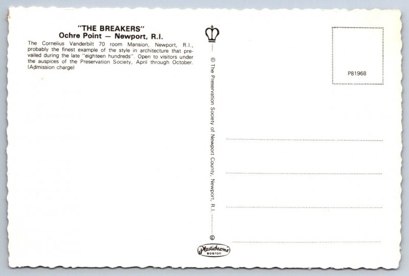 The Breakers, Ochre Point, Newport Rhode Island, Chrome Postcard