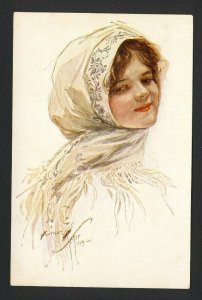 HARRISON FISHER SCARCE Russian No. 52836. (CHERRY RIPE) woman wears head scarf