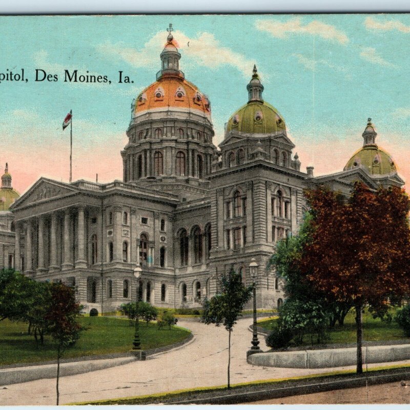 c1910s Des Moines IA State Capitol Building Driveway Streetlamp Enos B Hunt A274