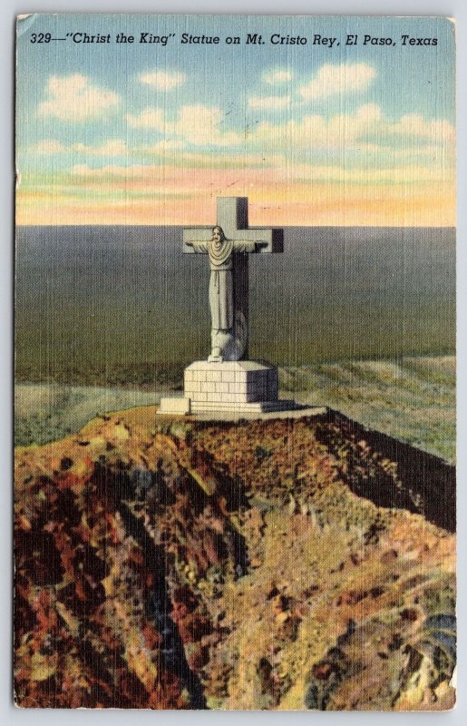 Postcard 1960 Crucifix Christ the King Statue on Mount Cristo Rey El Paso Texas 