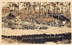 Seminole Indians Lean-To Camps at Everglades FL Real Photo Postcard