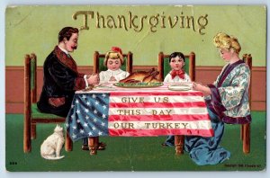 c1910's Thanksgiving Family Praying Give Us This Day Our Turkey Antique Postcard