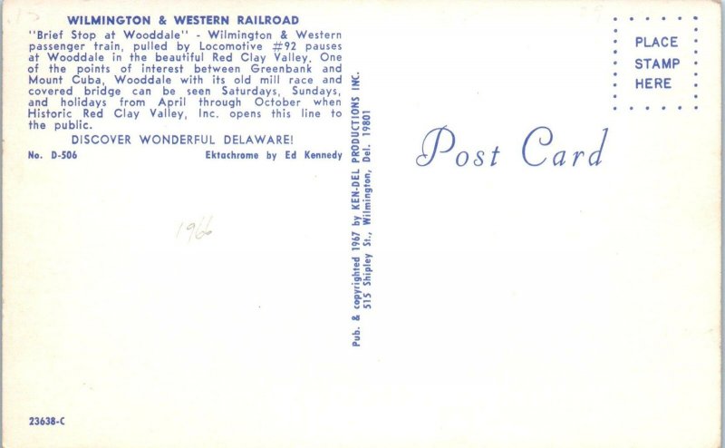 WOODDALE, DE Delaware   Wilmington & Western Steam  RAILROAD  1967  Postcard