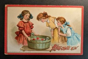 Vintage Halloween Bobbing for Apples Embossed Illustrated Postcard