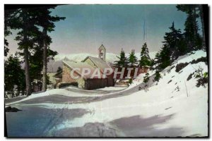 Postcard Modern Peira Cava The chapel and the Alps