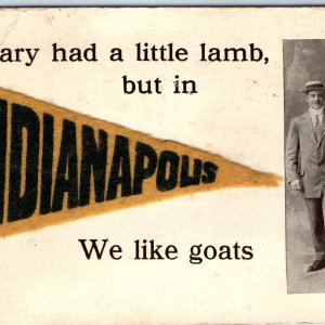 c1910s Indianapolis Cloth Pennant We Like Goats Novelty Flag Postcard IN A169