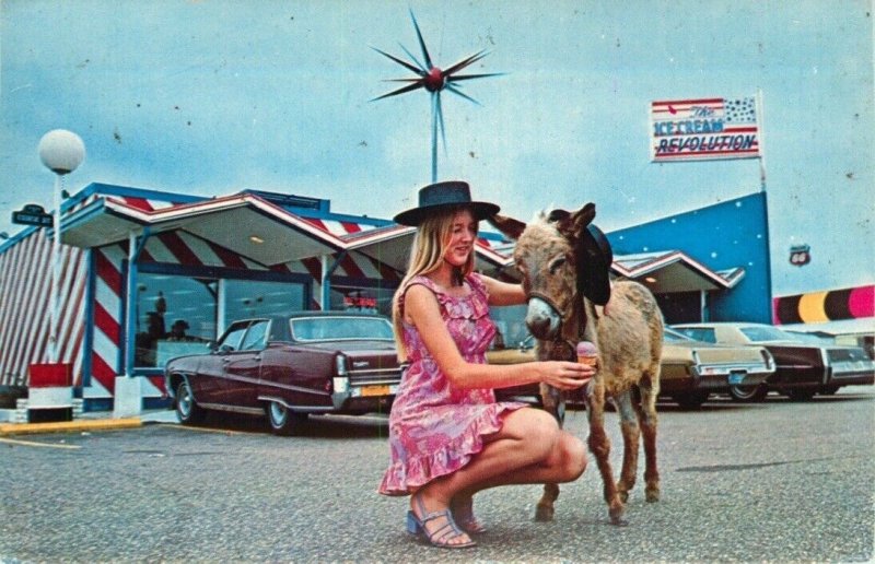 Woman and Donkey, Pedros Ice Cream - South of the Border N Carolina Vtg Postcard