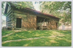 Noblesville Indiana~Conner Prairie Museum~Old Log Barn~Wagon~1950s Postcard