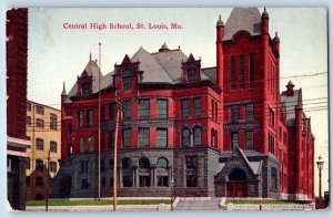 St. Louis Missouri Postcard Central High School Exterior Building c1909 Vintage