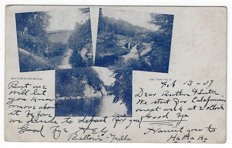 Saxtons River, Vermont, Early Views of Bridge, Twin Falls and Swimming