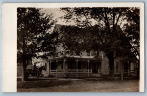 1908 Man Riding Horse House Scene Syracuse New York NY RPPC Photo Postcard